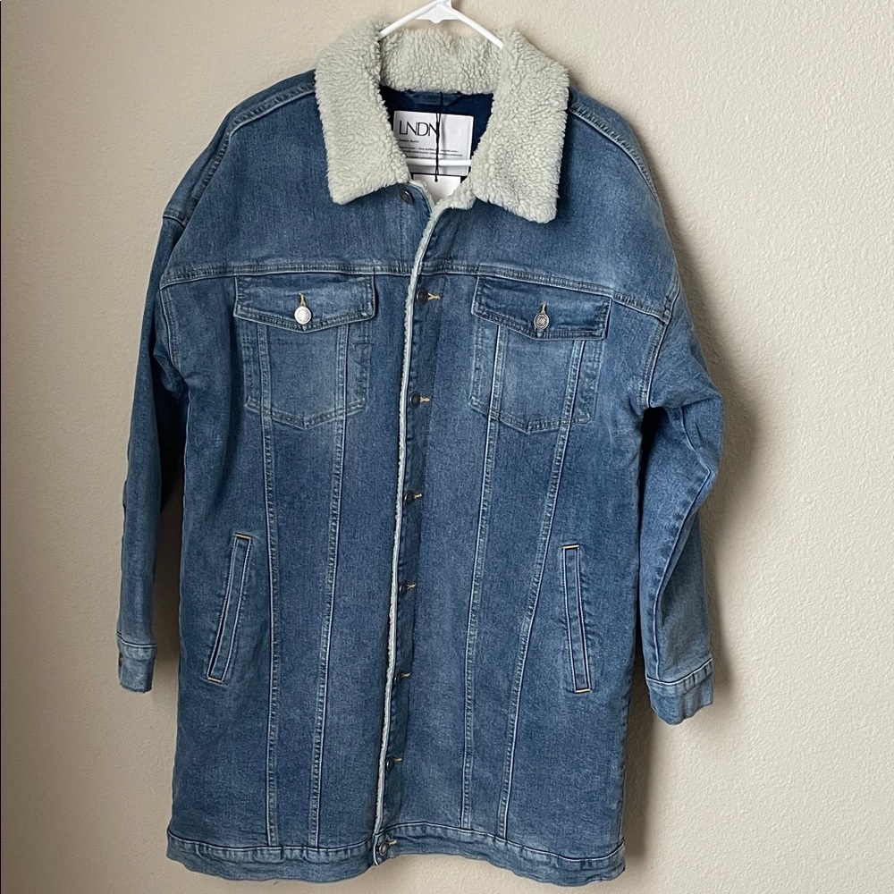 LNDN Denim Faux Shearling Coat . NEW with Tags